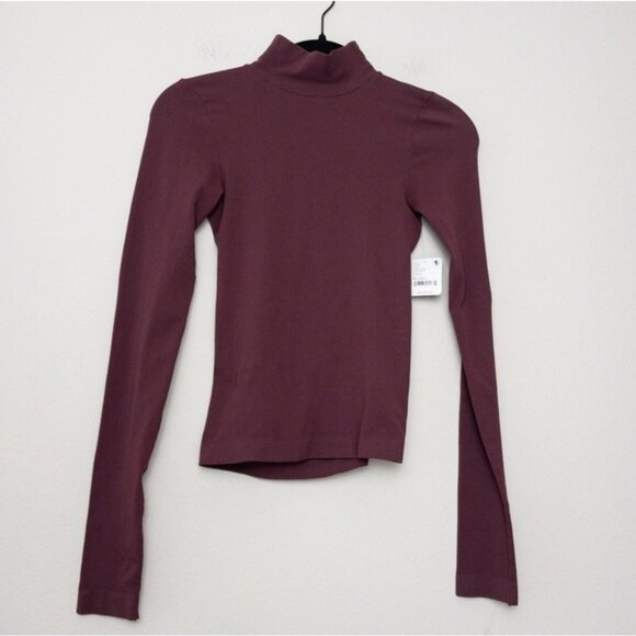 NWT Free People Like I Do Backless Cutout Mockneck Top M/L Mauve Wine Stretch - Picture 5 of 10